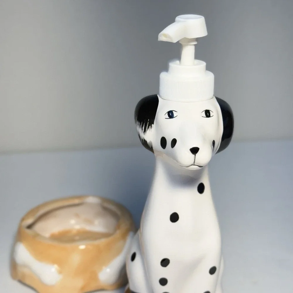Vintage 1999 Ceramic Dalmatian Dog Soap Pump Dispenser Bathroom Decor